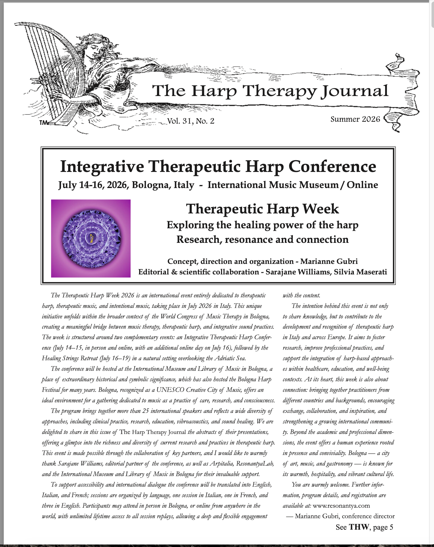 The Harp Therapy Journal Annual Subscription (Beginning with Summer 2026)